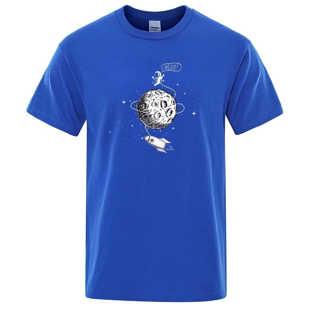 

Мужские футболки с принтом космонавта, космического корабля, лунной поверхности, повседневные футболки S-Xxxl, простая удобная одежда, ретро, свободные футболки для мужчин XXXXXL синий