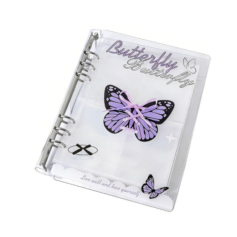 Elegantes Acryl-Fotoalbum mit 4 Fächern pro Seite 6 Ringe Schleifen-Ordnerdeckel Kartenhalter Sammlerbuch