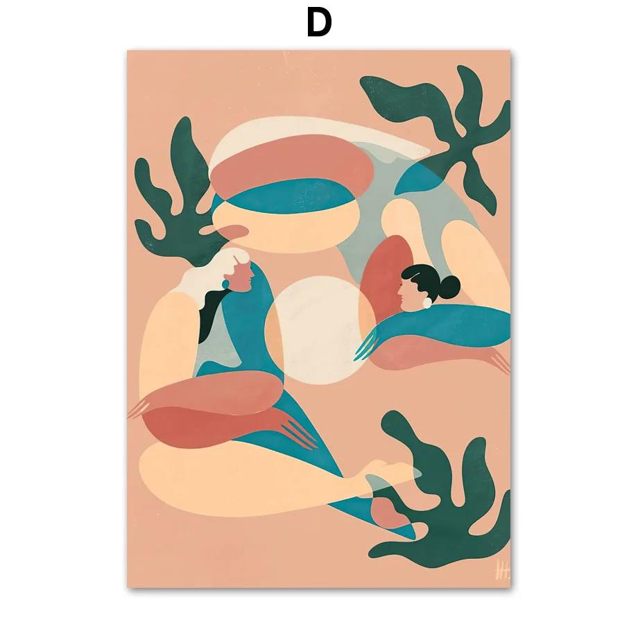 Scandinavian Style Boho Abstract Wall Art Prints, Abstract Poster, Coral Leaves Flower Gallery, Aesthetic Room Decor, Modern Fas