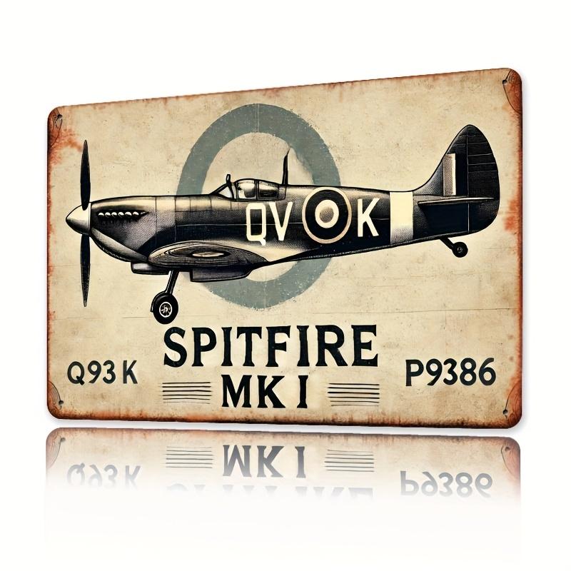 Room Decor Vintage Aircraft Metal Sign QVOK Spitfire PK MKI Iron Wall Art Retro Poster for Bathroom Kitchen Dining Bed