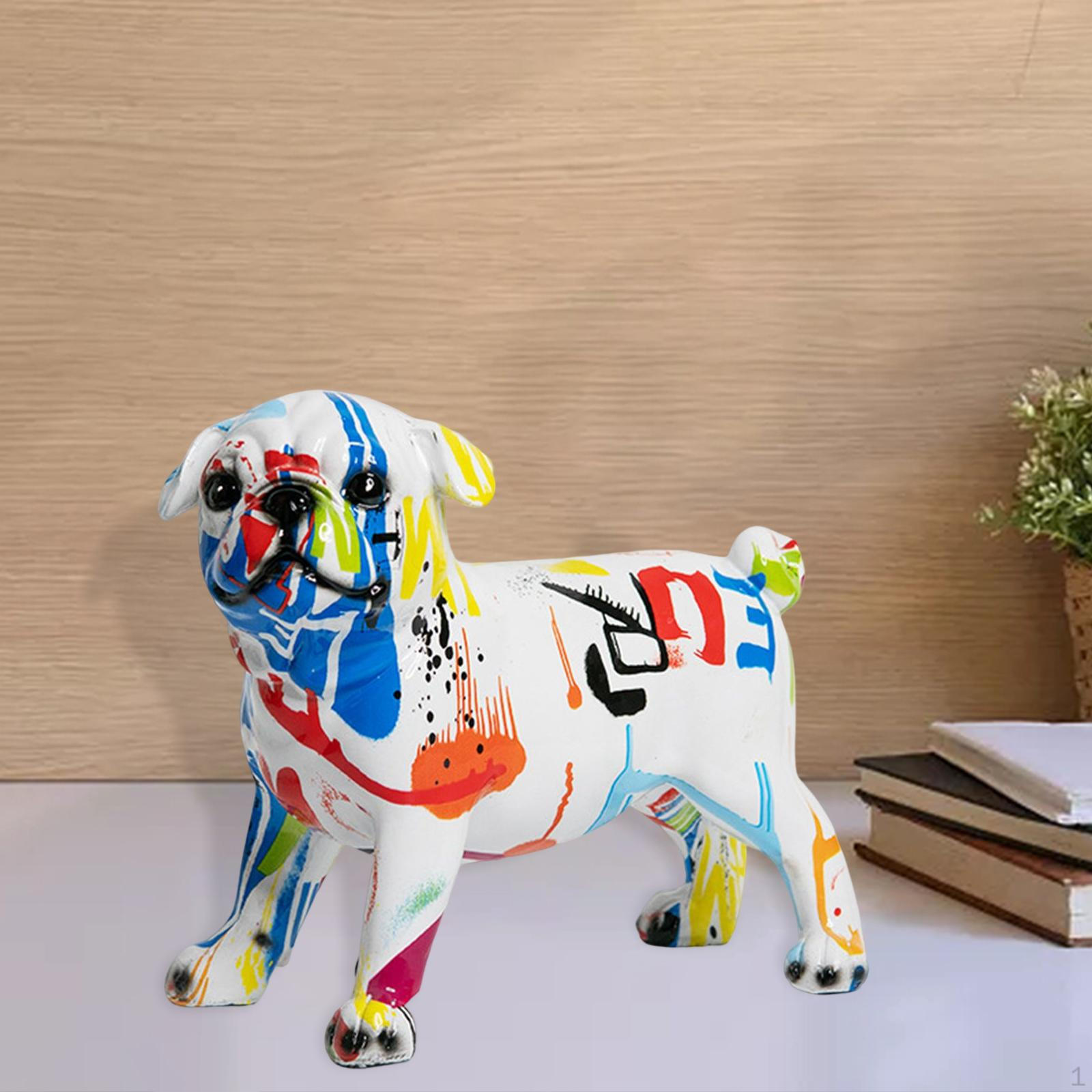 

Colorful Graffiti Statue Animal Ornament Sculpture Resin Dog Art Figurine Artwork for Living Room White Multicolor
