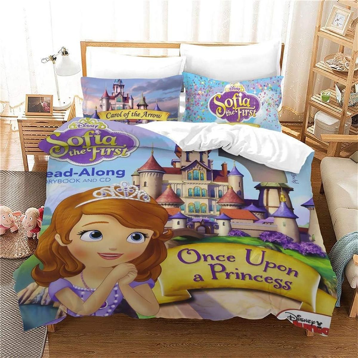 

Комплект пододеяльника 3D Принцесса София Мягкий микрофибровый пододеяльник 2/3 предмета Комплект постельного белья с 1/2 наволочками с застежкой-молнией Односпальный 135x200cm-2pcs