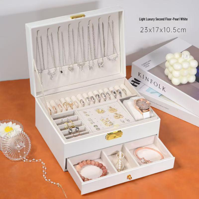 Double-Layer Leather Jewelry Box with Lock for Earrings and Handcrafted Accessories