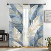 Blue Feather Print Curtains Polyester Fabric Suitable Bedroom Living Room Decoration Curtain Machine Washable Perfect For
