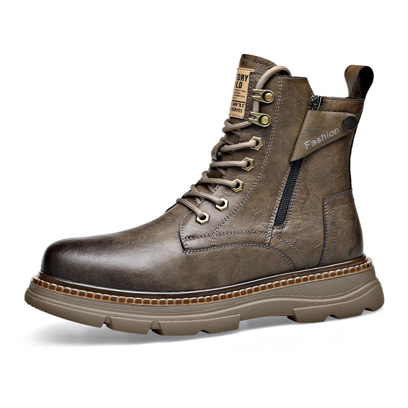 Men's Trendy Genuine Leather Martin Boots: Mid-Cut, All-Match High-Top with Velvet Lining for Autumn and Winter