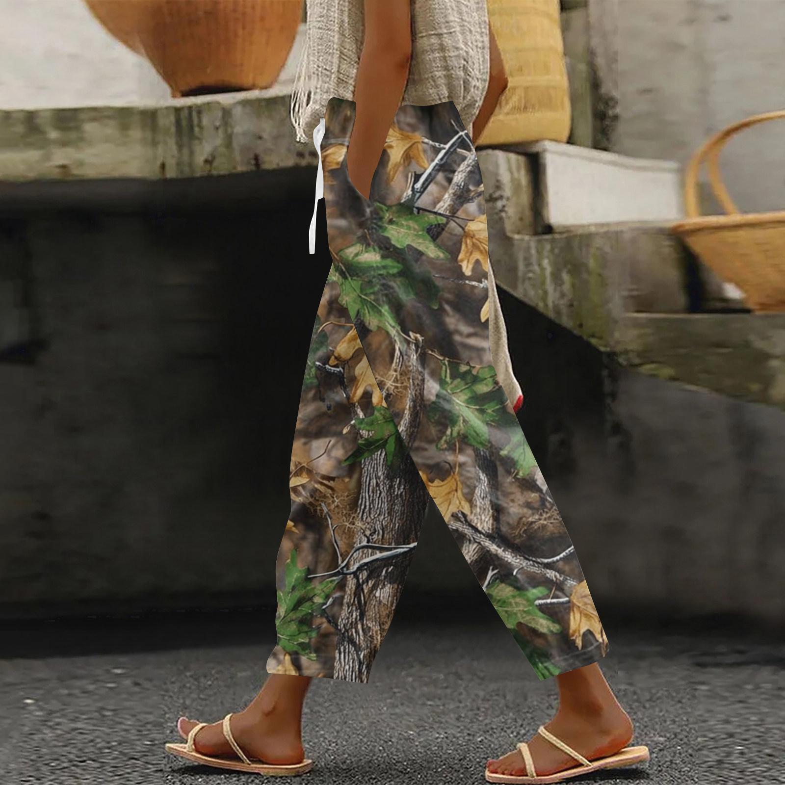 

Lightweight Drawstring Waist Casual Pants for Women with Side Pockets Loose Fit Printed Trousers for Daily Wear XXL кофейный