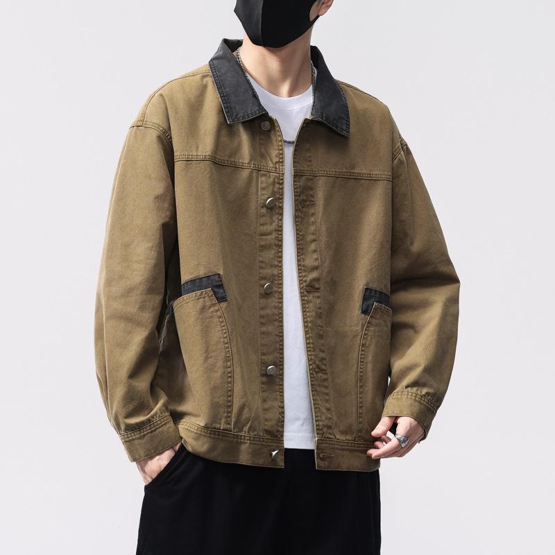 Denim Jacket Men's Lapel Retro Japanese Casual Top Cotton High-end Loose and Handsome Jacket