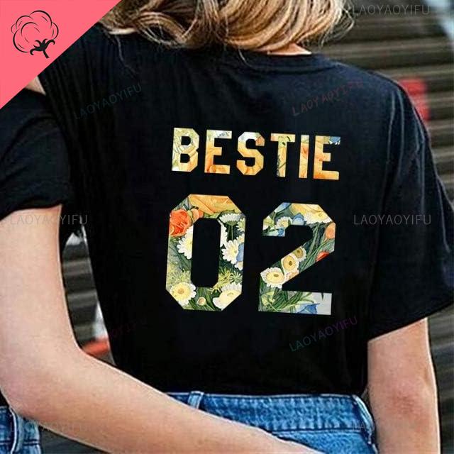 Bestie 01 Shirts Beste Freunde T-Shirts für 2 BFF T-Shirts Passende Freunde Baumwollshirts Weihnachtsgeschenk Mode Damenbekleidung Buchstaben Top