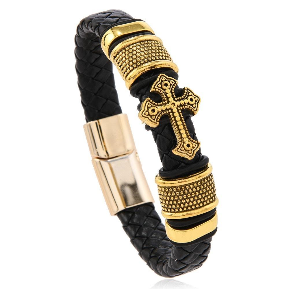 Alloy Braided Vintage Cross Bracelet European-American Cross-Border Fashion Mens Jewelry New Arrival