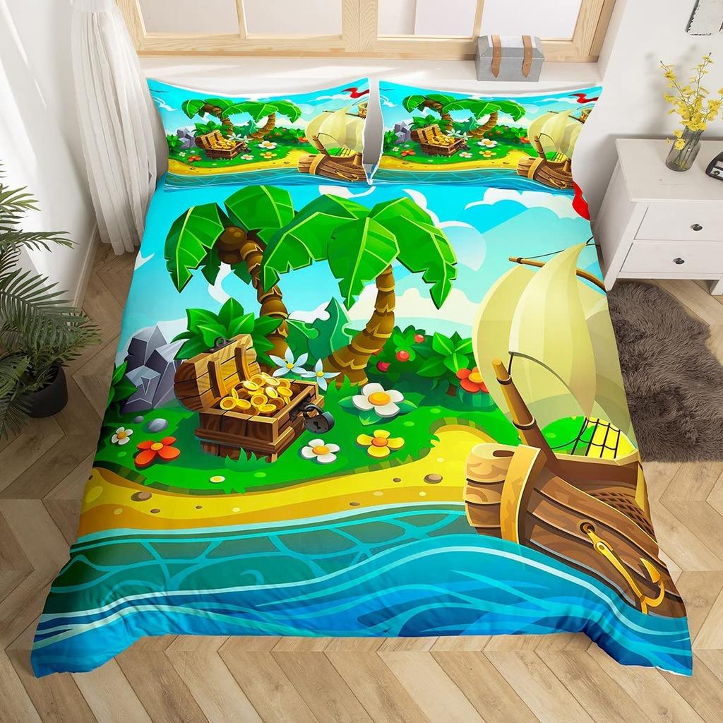 Segelboot Bettbezug Set Einzel King Queen Größe Nautisches Thema Möwe Bettwäsche Set Mikrofaser Rustikale Holzplanke Bettdeckenbezug