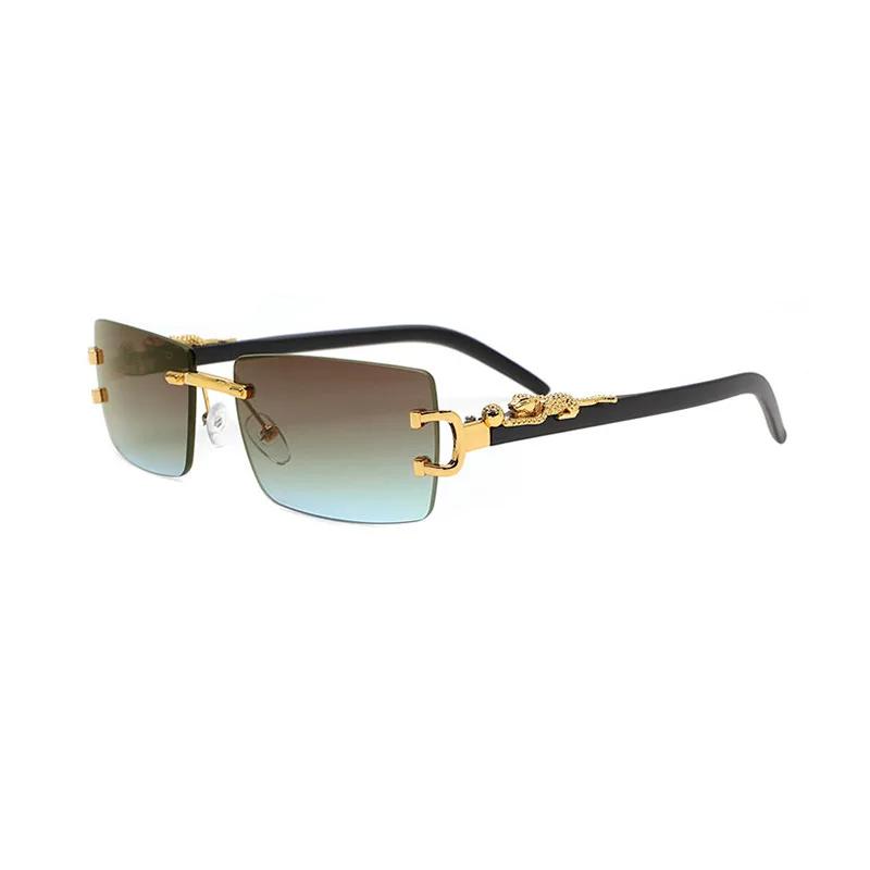 Fashionable Trendy Frameless Rectangular Personalized Sunglasses Metal Leopard Leg Men Women Sun Glasses New Lentes
