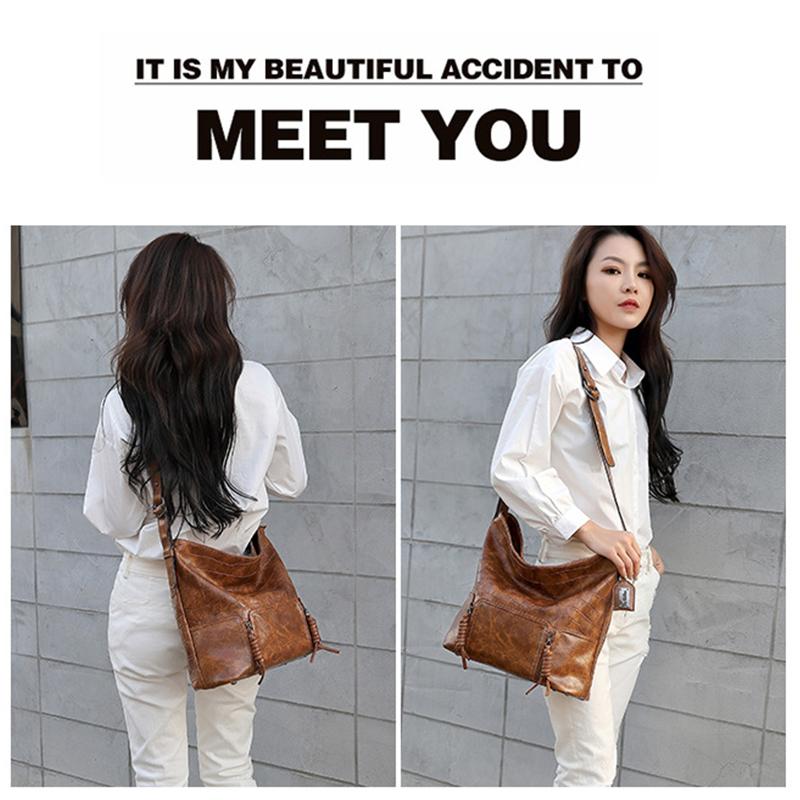 Ladies Casual Fashion Retro Tote Bag Soft Leather One-shoulder Messenger Underarm Bucket Large-capacity Bag
