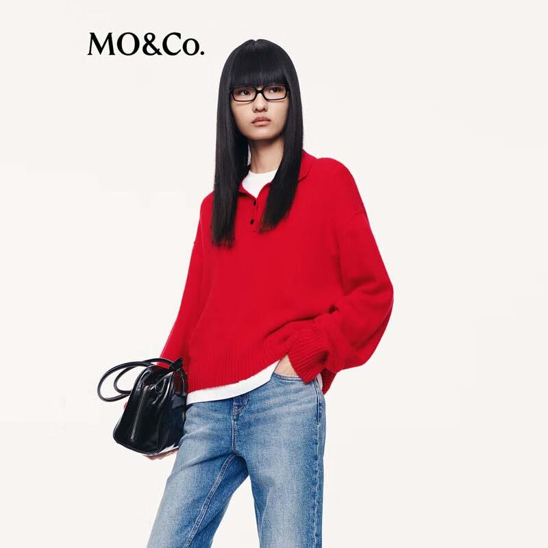MO&Co. Women's Lambswool Cashmere Blend Polo Sweater