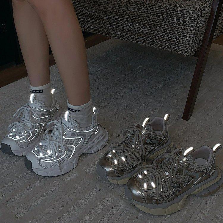 Leather Platform Dad Shoes Women's 2025 Summer New Small Casual Sports Shoes Breathable Soft-soled White Shoes