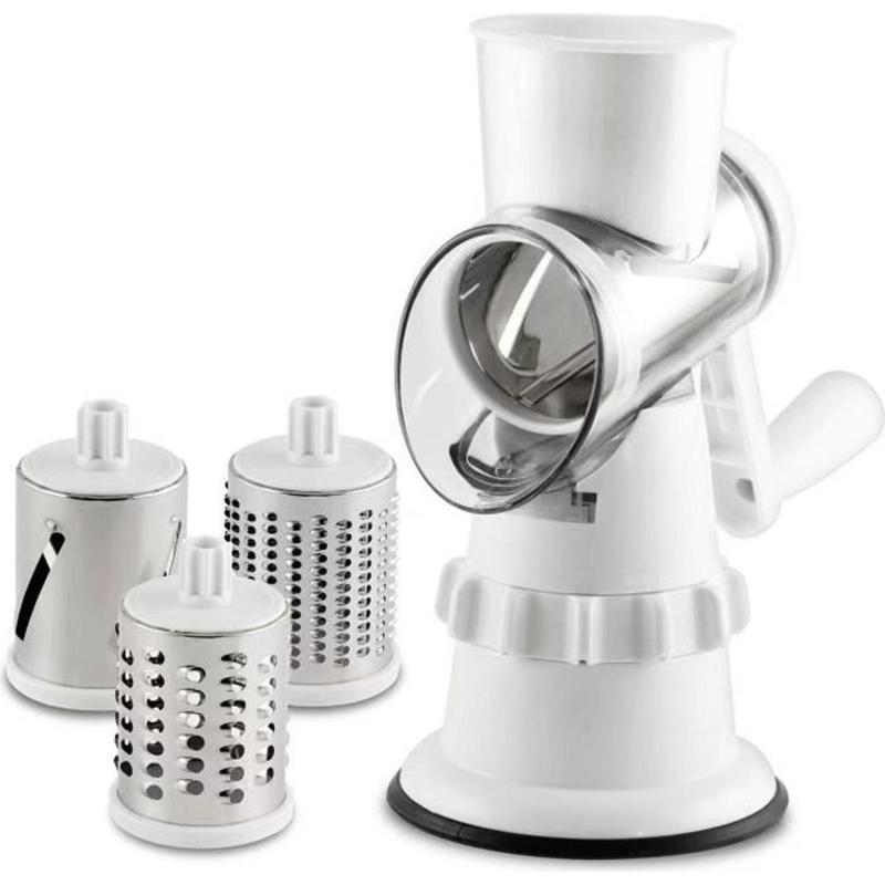 Manual Rotary Cheese Grater 3 Rust-Resistant Stainless Steel Blades Strong Suction Base for Home Kitchen Food Prep