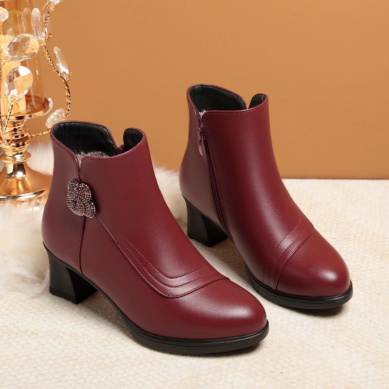 Pantofi de Bumbac pentru Femei, Călduroși, de Catifea, la Modă, Botine Scurte, cu Vârf Ascuțit, Toc Pătrat, Tocuri Înalte, Noi, cu Fermoar, Confortabili, Pantofi de Gleznă