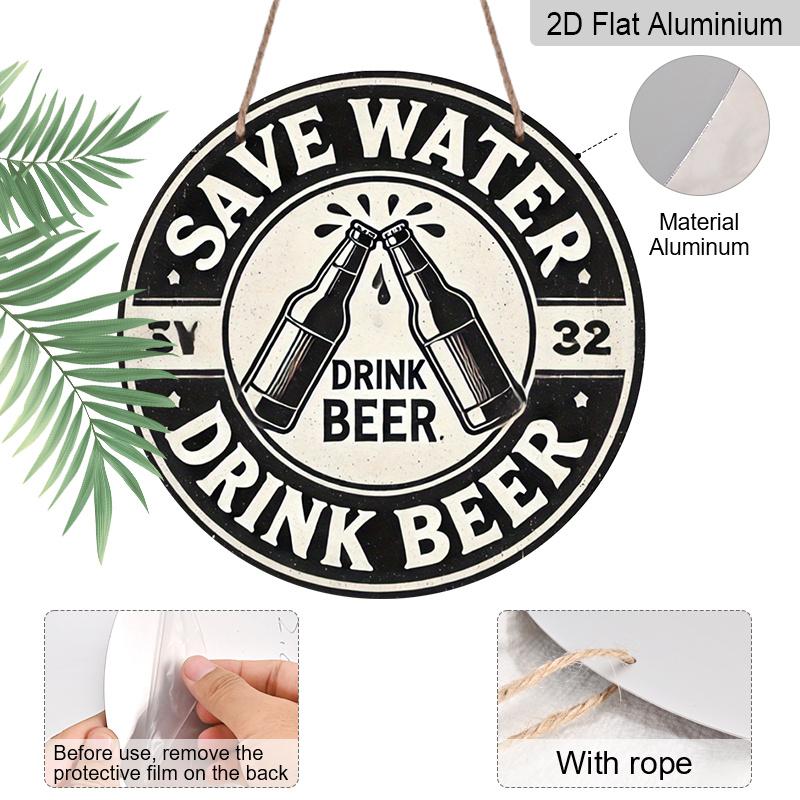 2D Flat 1pc, 8x8 In, Vintage Retro Aluminum Metal Sign - Drink Beer Wall Art Signs & Plaques, No Electricity Needed for Outdoor Garden, Patio, Office