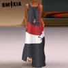 GMXIA Fashionable Long Sleeveless Patchwork Dress 4 Colors Casual Dresses