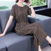 Suit Women's Summer Loose Short-sleeved Trousers Two-piece Set Large Size Middle-aged and Elderly Mother's Casual Fashion Wide-leg Pants Women