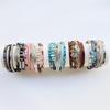 Bohemian Style Leather Bracelet with Crushed Stone and Plant Leaf Design
