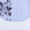 2025 Spring/Autumn Floral Print Blue Striped Loose Fit Long Sleeve Shirt with Turn-Down Collar