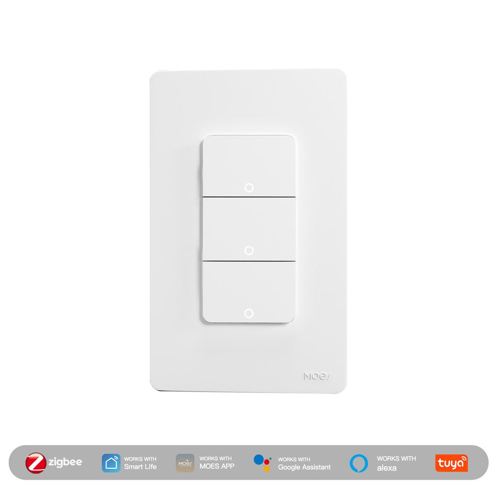 MOES Tuya ZigBee Smart Light Switch US Push Button Wall Switch Work With Alexa Google Home Neutral Wire/No Neutral Wire Required