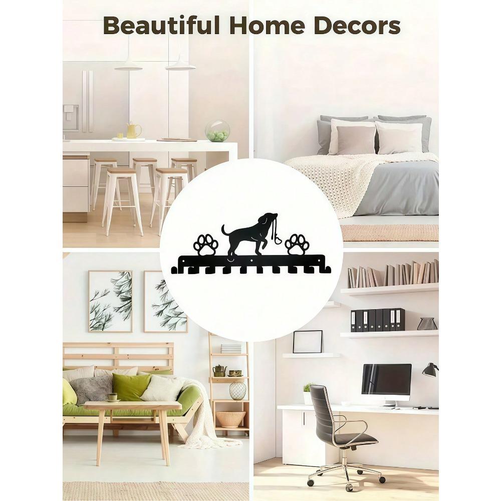 Dog With Leash & Paw Print Metal Key Hook, Pet Wall Mount Key Holder
