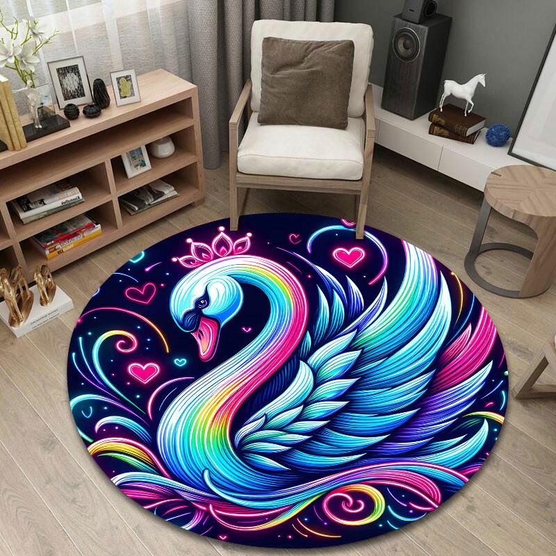 Contemporary Round Pop Art Multicolor Carpet, Non-Slip Floor Mat for Living Room