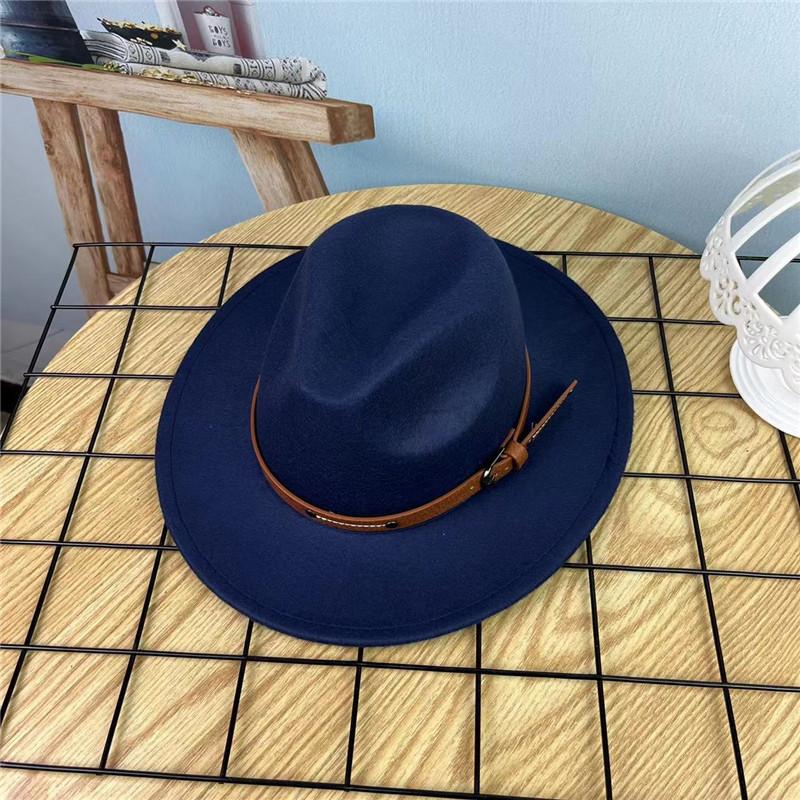 European and American style retro casual manama big-brimmed top hat women's autumn and winter British versatile woolen hat belt jazz