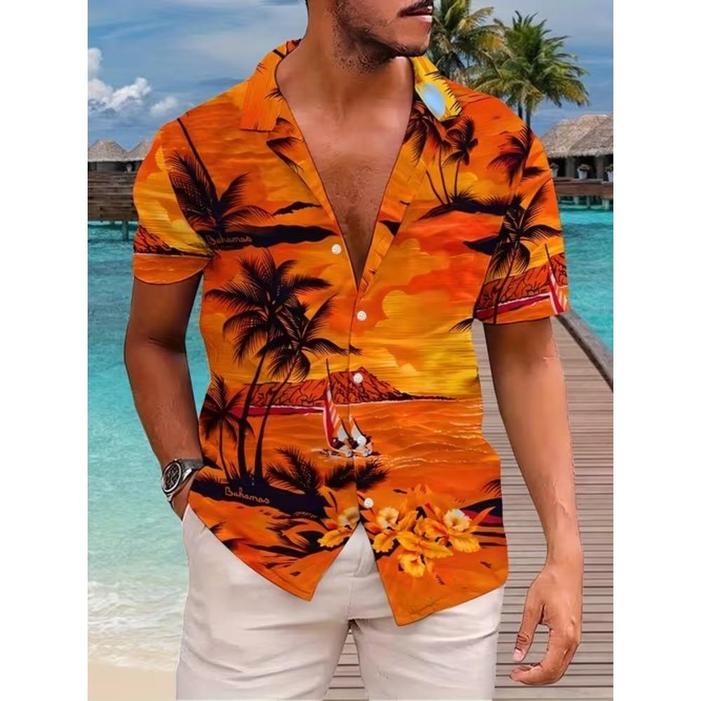 Camicia da uomo con stampa 3D a motivo di palma da cocco Camicia con bottoni Camicia casual Camicia estiva Manica corta Abbigliamento quotidiano per vacanze