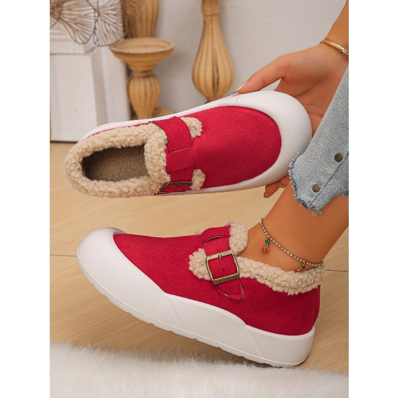 

Жіночі мокасини великого розміру на флісовій підкладці в стилі Birkenstock, 2025 - Сліпони, на плоскій підошві та теплі для носіння на вулиці 42 червоний