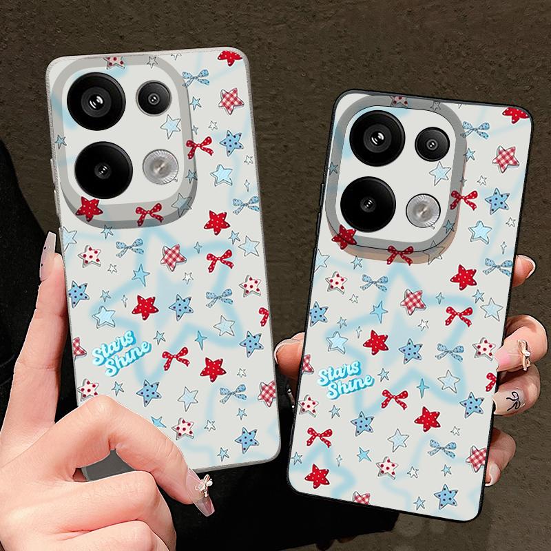 Blue Stars Bowknots Pattern Case For Xiaomi Redmi Note 14 13 Pro 5G 4G 12 11 Funda Xiaomi 14T 13T 11T Pro Leather Texture Silicone Cover