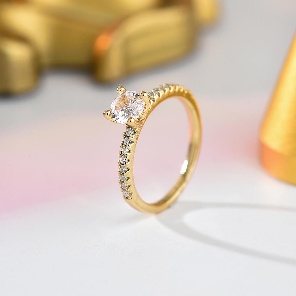 Elegant Solitaire Ring Round CZ Pave Band Engagement Jewelry For Women Formal & Date Night Wear
