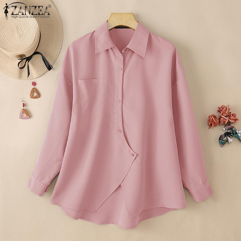 ZANZEA Women Turn Down Collar Loose Long Sleeve Clasic Blouse