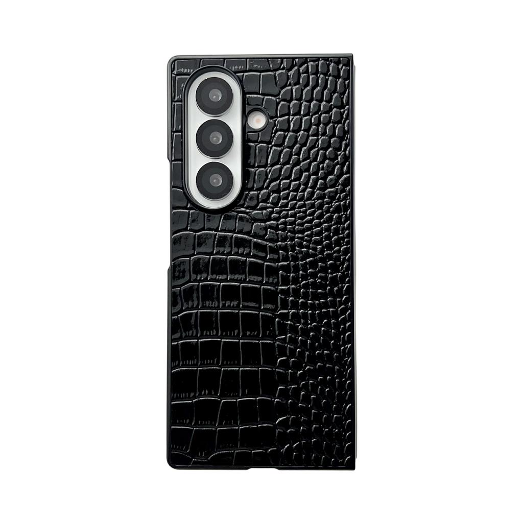 Classic Leather Pattern Phone Case For Samsung Galaxy Z Fold 7 Fold3 4 5 6 ZFlip 7 Black Hard PC Bumper Protective Cover Shell