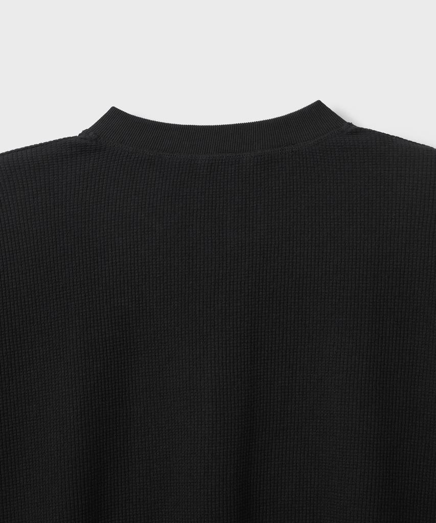Bellie City Grid Crop Henley Neck Long Sleeve - Black