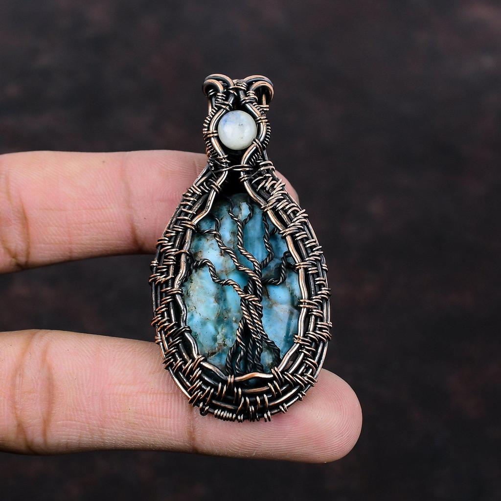 Tree Of Life Neon Apatite Pendant Copper Wire Wrapped Pendant Rainbow Moonstone Pendant Handmade Pendant Real Gemstone Jewelry Gift For Mom