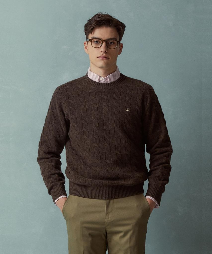 BROOKS BROTHERS Wool Cable Sweater (Brown) (Bbwrmbf401)