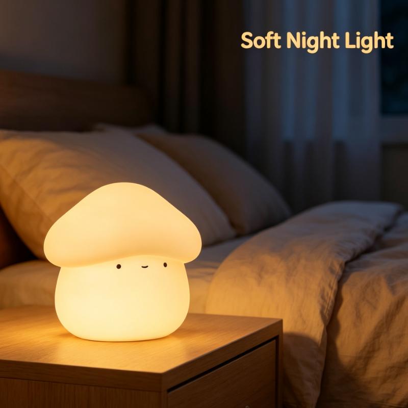 Niedliche Pilz-Silikon-Nachtlampe, USB-wiederaufladbar, Tipp-Steuerung, LED-Lampe für Schlafzimmer, Nachttisch, Schlafhilfe, Geschenk