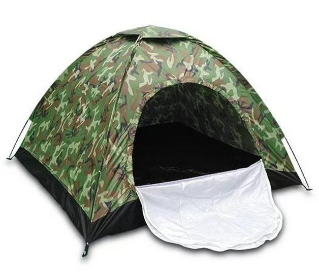 Single-Layer Camouflage Camping Tent - Quick-Open, Sun Protection, Windproof, Multi-Person, Ideal for Outdoor Travel and Mountaineering. 1-person (Manual Poles 2*1)