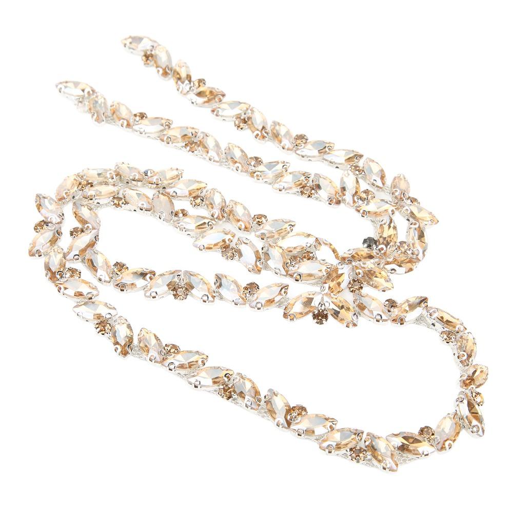 1pcs 10MM Bling Rhinestone Trim Champagne Gold & Green Leaf Shape Crystal Chain Craft DIY