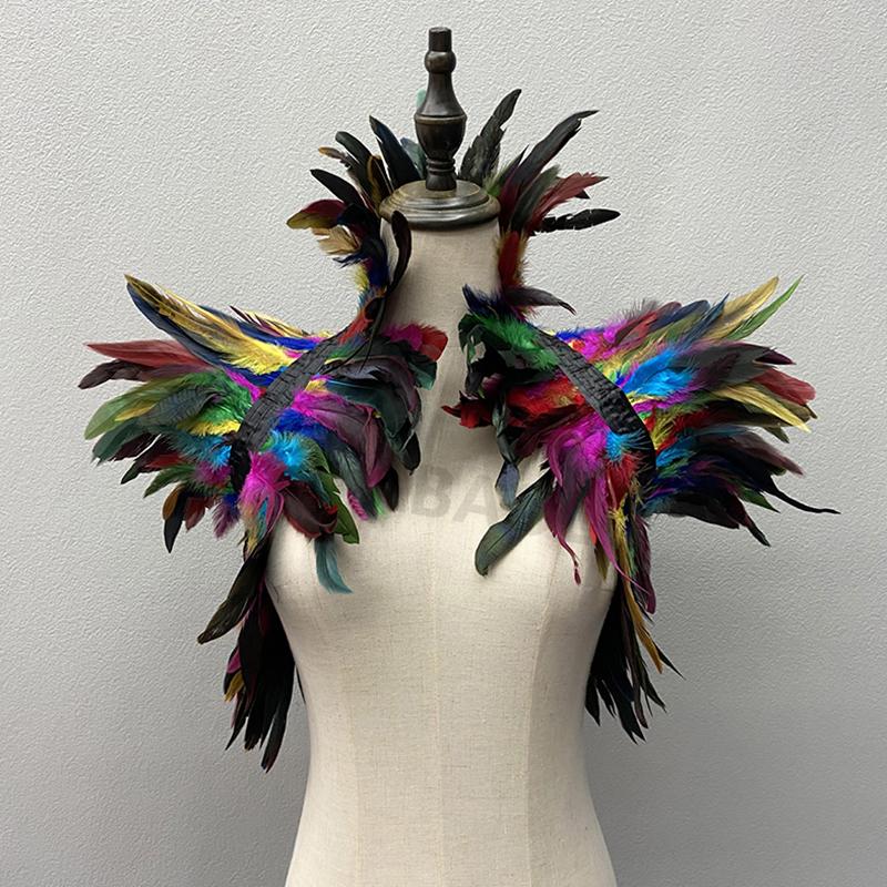 Natural Feather Shrugs Shawl For Women Cosplay Black Halloween Luxury Feather Shoulder Wraps Punk Gothic Feather Scarves