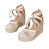 European-Americana Breathable White Mesh & Hollow Toe Sandals: Fashionable, Large-Size, Cross-Strap Height-Enhancing Design.