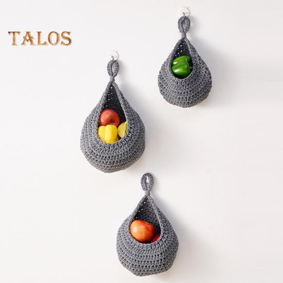Crochet Hanging Fruit Basket Decorative Handmade Vegetable Storage Basket Mesh Bag Space-Saving Fruit Display Container Home Kitchen Decor