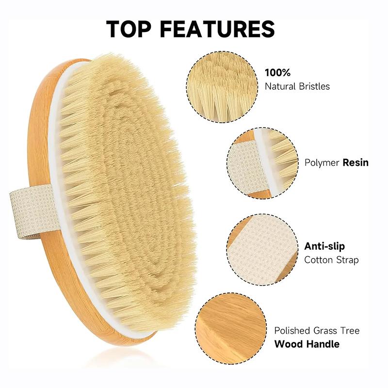 Trockenbürsten für den Körper, Peeling-Körperbürsten, Naturborsten für trockene Haut, Verbessern die Durchblutung, Verhindern eingewachsene Haare