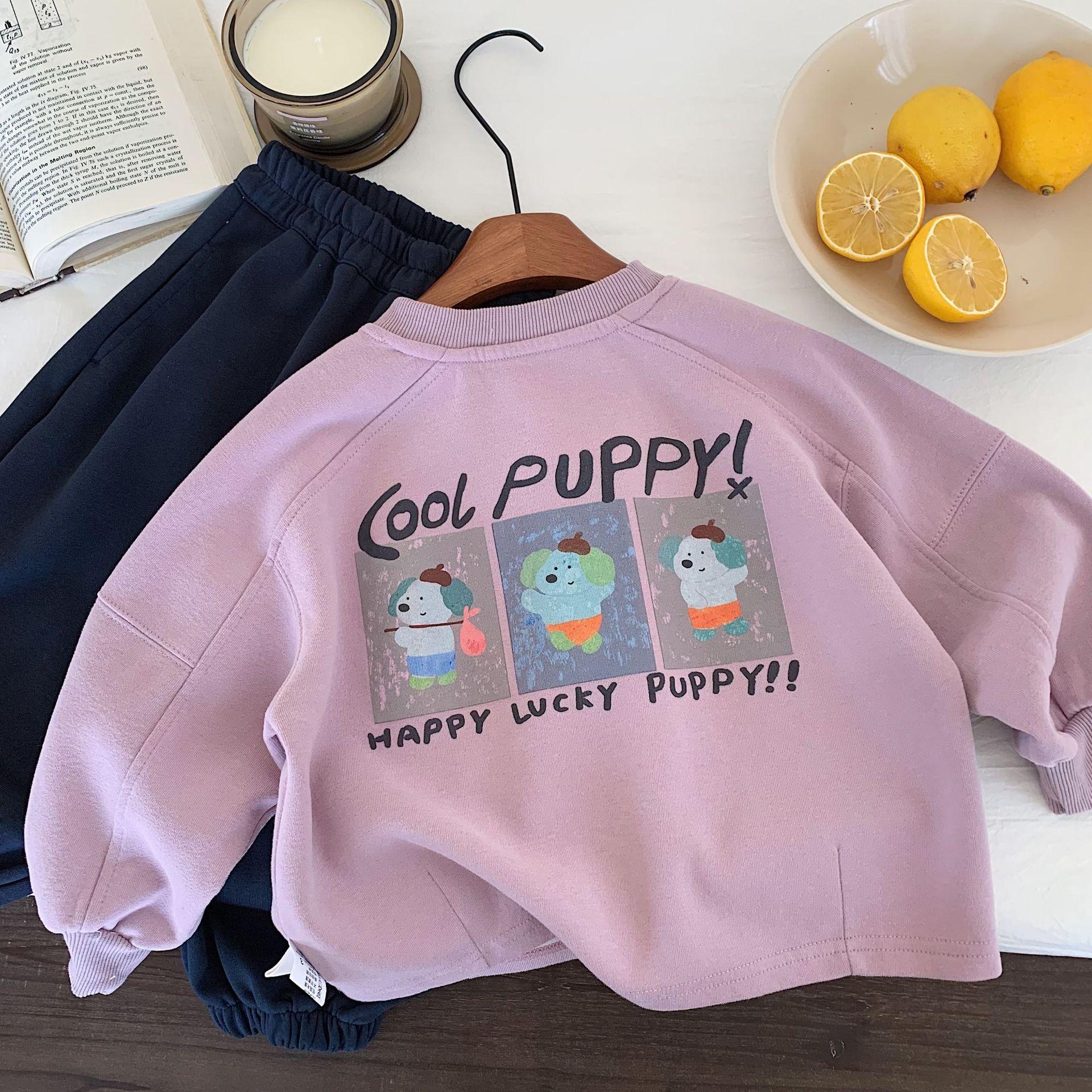 

Children s hoodie autumn cartoon puppy round neck pullover loose new children s clothing top 140cm фіолетовий