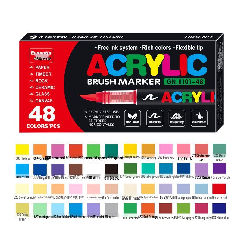 Guangna 8101 Liquid Acrylic Marker Pen Set - 168 Colors, 72 Soft Tips for Student Art, DIY, Hand Painting, and Graffiti.