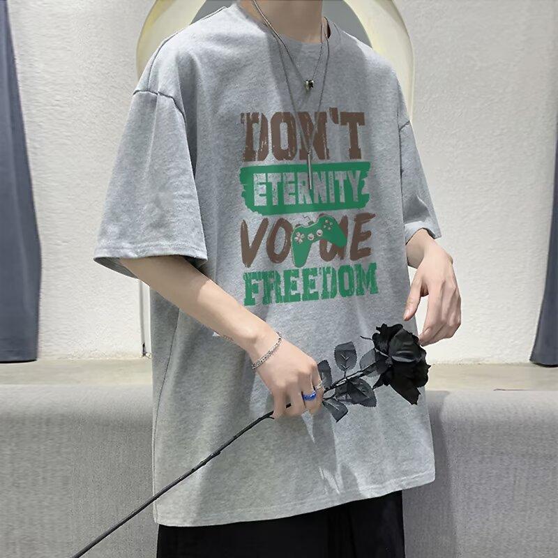 Tričko s krátkým rukávem Pánská móda Značka Léto Volný Polorukáv 2024 Nová internetová móda celebrit v jednoduchém potištěném Top