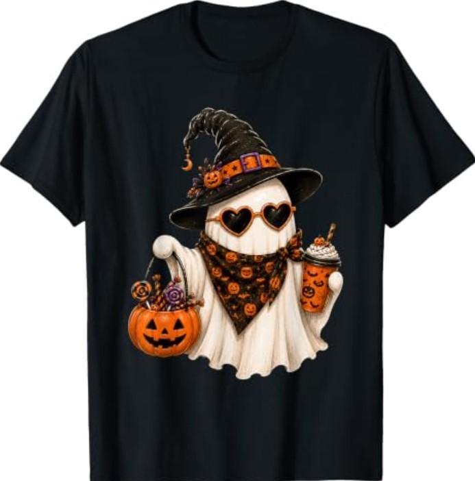Cute Spooky Ghost Witch Pumpkin Coffee Halloween Costume T-Shirt