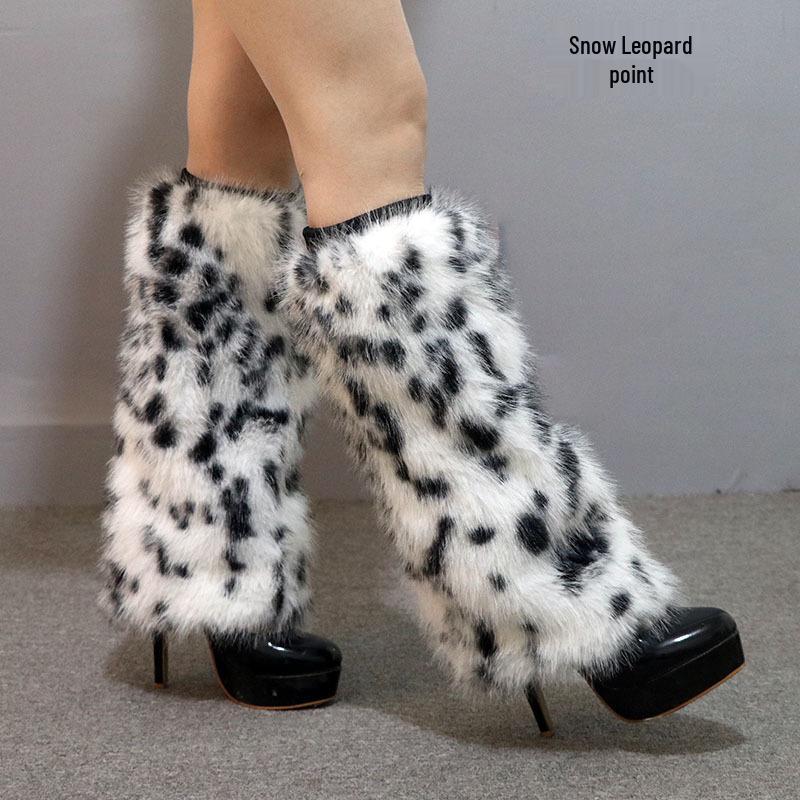Leopard Print Faux Fur Plush Leg Warmers: Long & Short Styles for Autumn/Winter, Ideal for Stage Performances and Boot Covers.